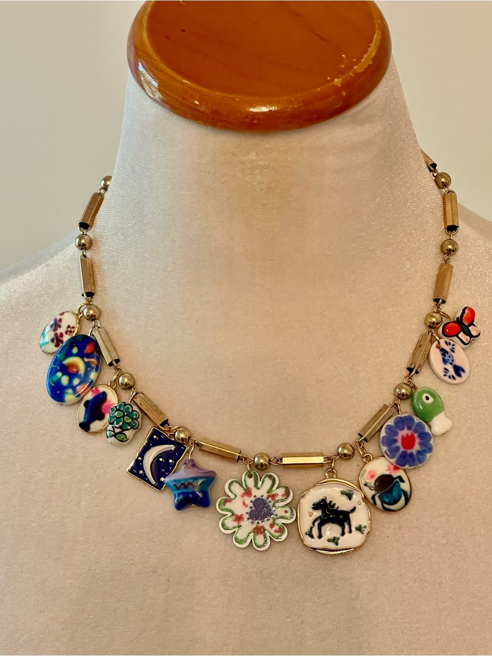 Blue Oversized Enamel Charms Necklace